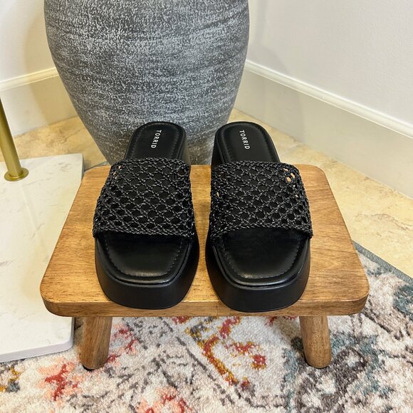 Torrid Black Platform Leather Braided Sandals - Picture 1 of 2